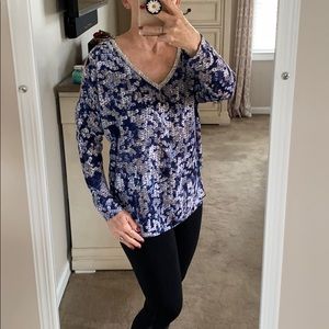 Juicy Couture cold shoulder blouse with rhinestone bejeweled neckline!!